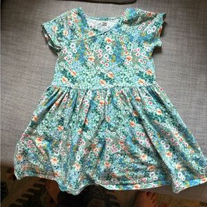 Tea Collection Short Sleeve Wrap Neck Dress - Blue Green Floral